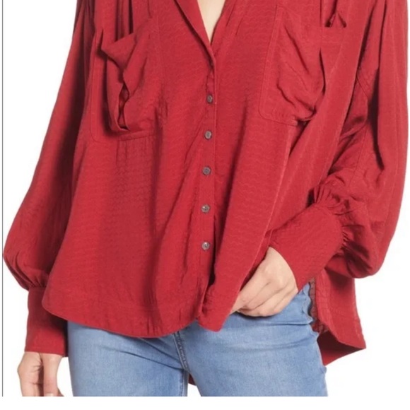 Free People Erin's Jacquard Oversize Button Front Top Stolen Kiss - Picture 2 of 10